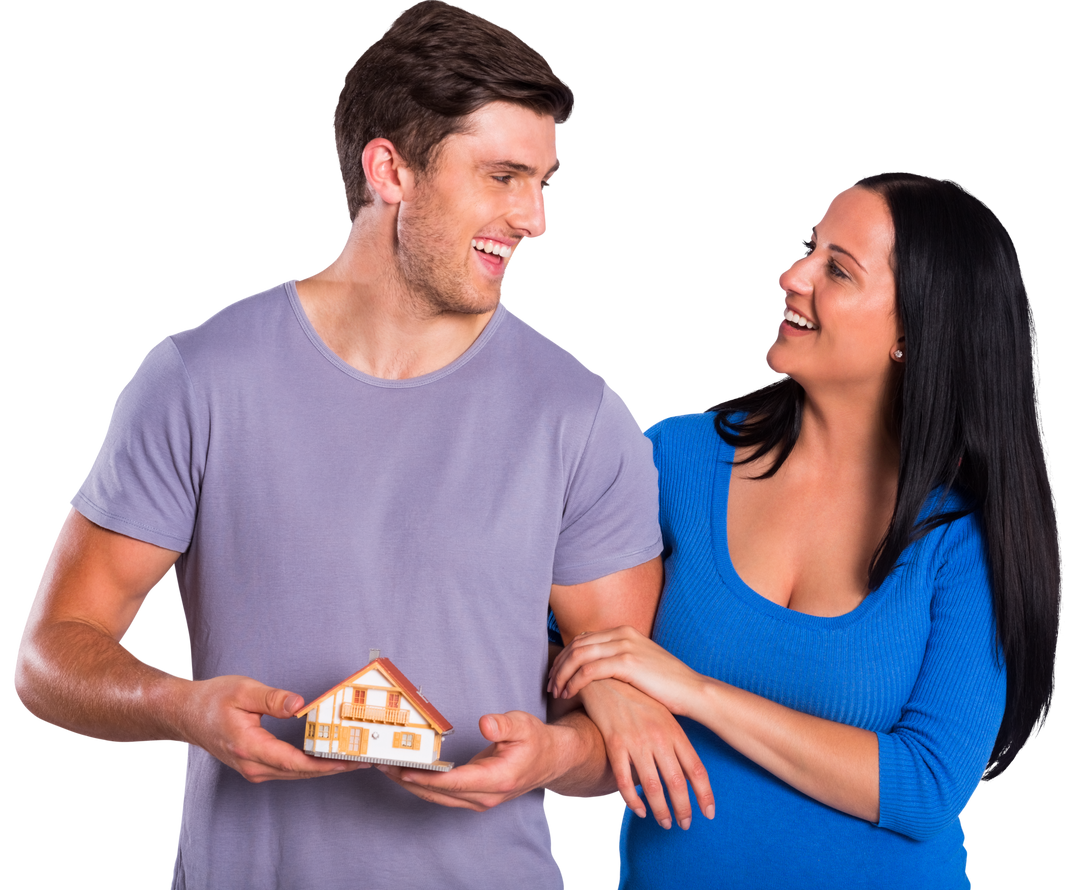 Smiling Young Couple Holding Model House, Transparent Background - Download Free Stock Images Pikwizard.com