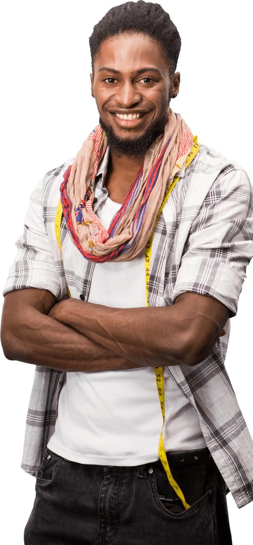 Confident Fashion Designer Standing with Arms Crossed on Transparent Background