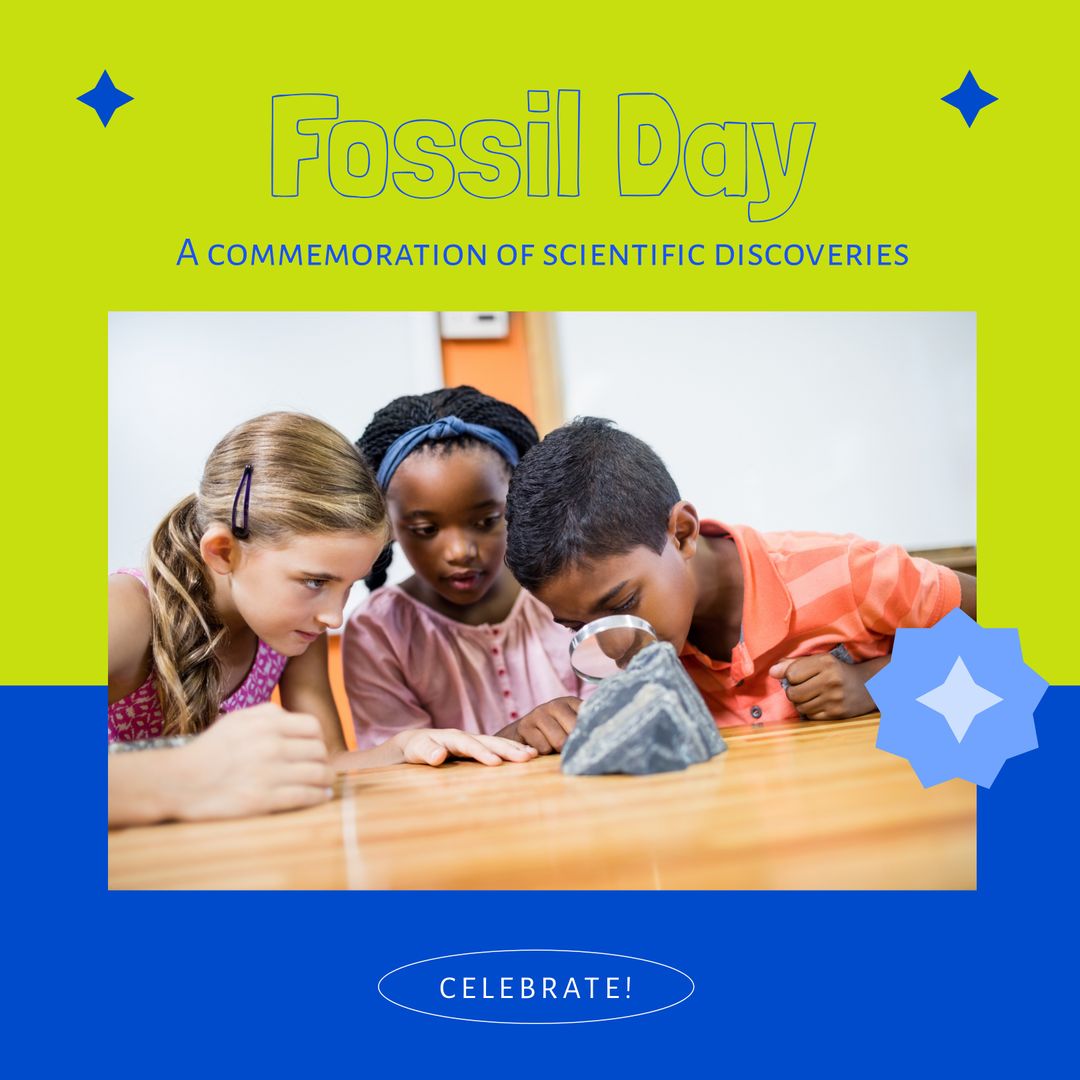 Curious schoolchildren examining fossil in classroom exploration