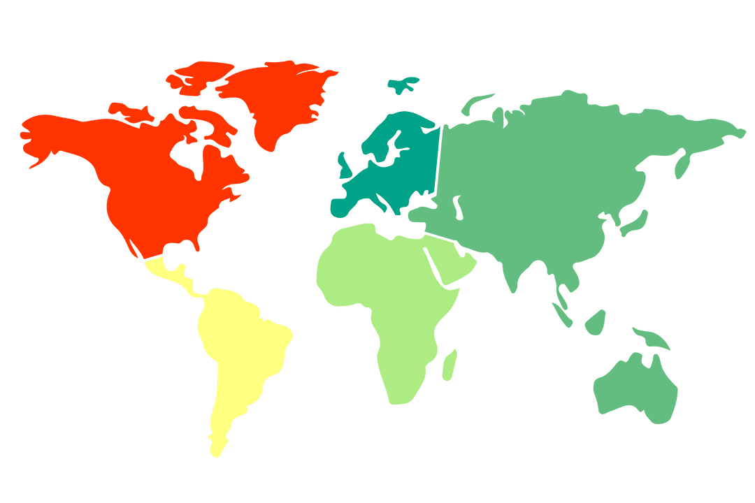 Transparent World Map Colorful Continents Global Design
