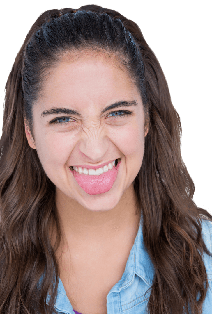 Cheerful Woman Making Silly Face Sticking Out Tongue Transparent Background