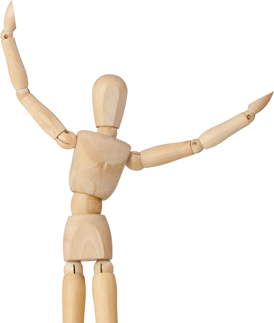 Wooden Mannequin with Transparent Background in Expressive Pose