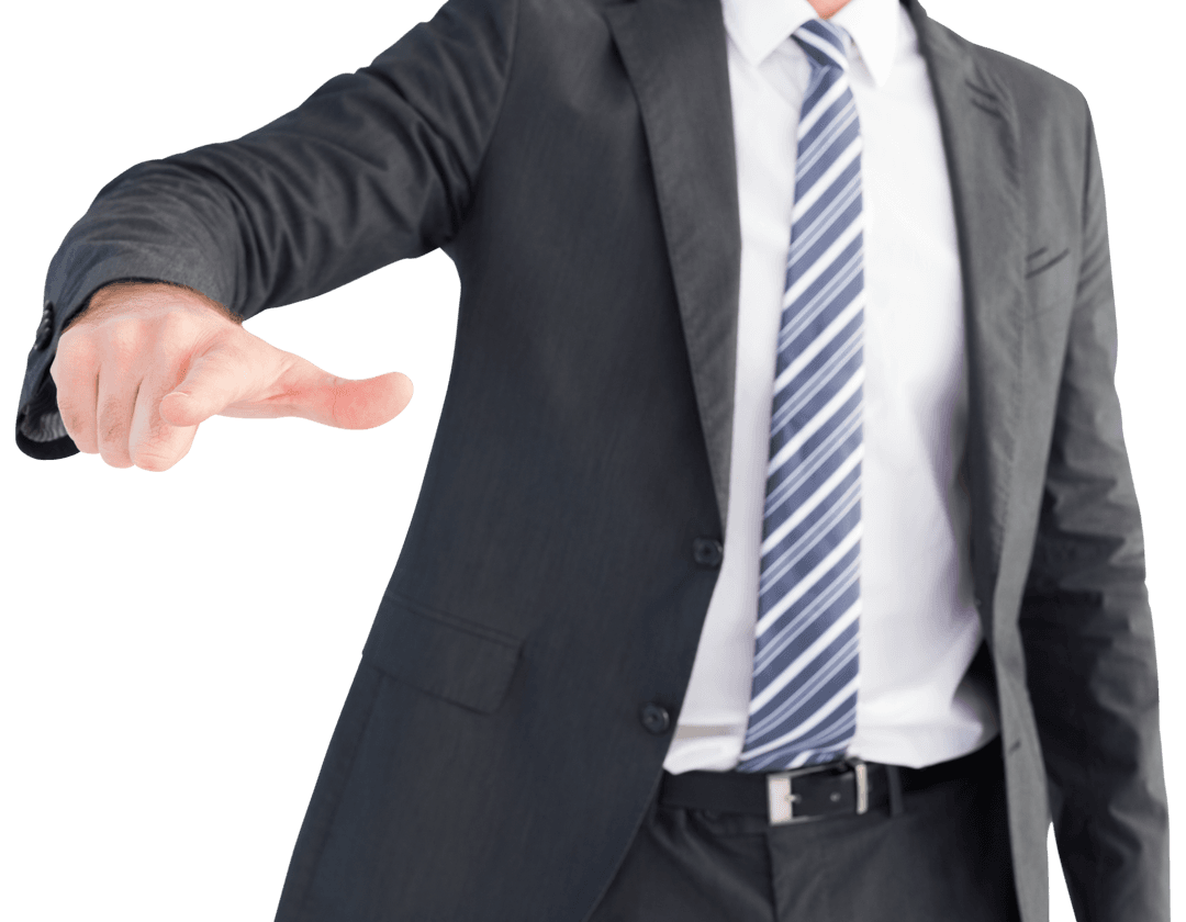 Transparent Businessman Pointing Finger in Gray Suit