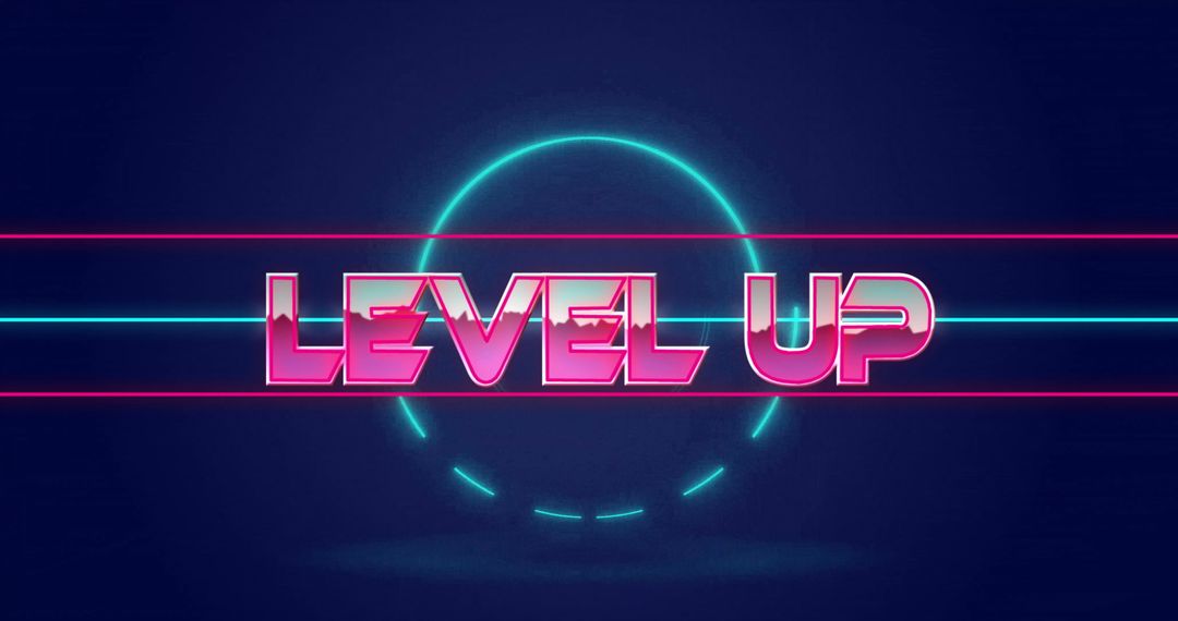 Neon Level Up Text with Futuristic Design