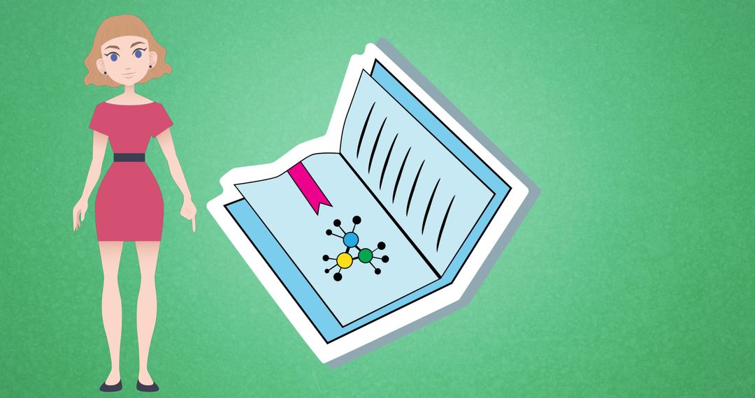 Illustrative Woman Discussing Mentoring with Notebook Icon