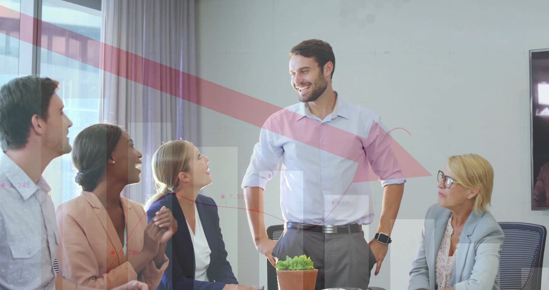 Professional Team Meeting with Smiling Speaker in Modern Office