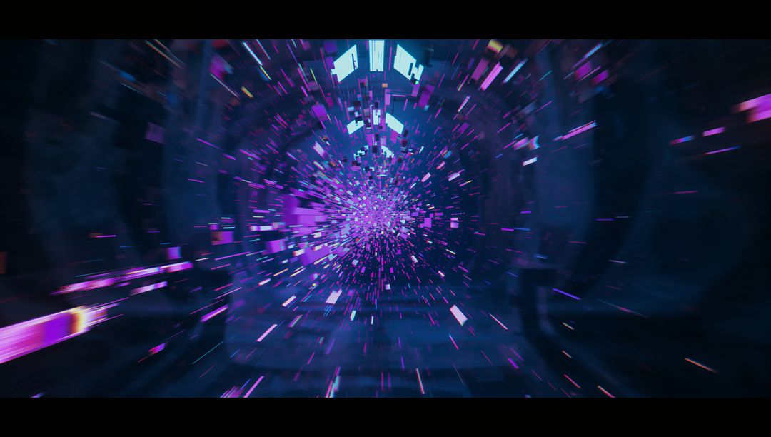 Futuristic Purple A.I. Vortex with Radiating Digital Fragments