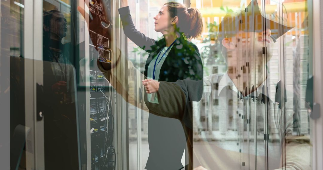 Female Technician Configuring Server with Manager Providing Support - Free Images, Stock Photos and Pictures on Pikwizard.com