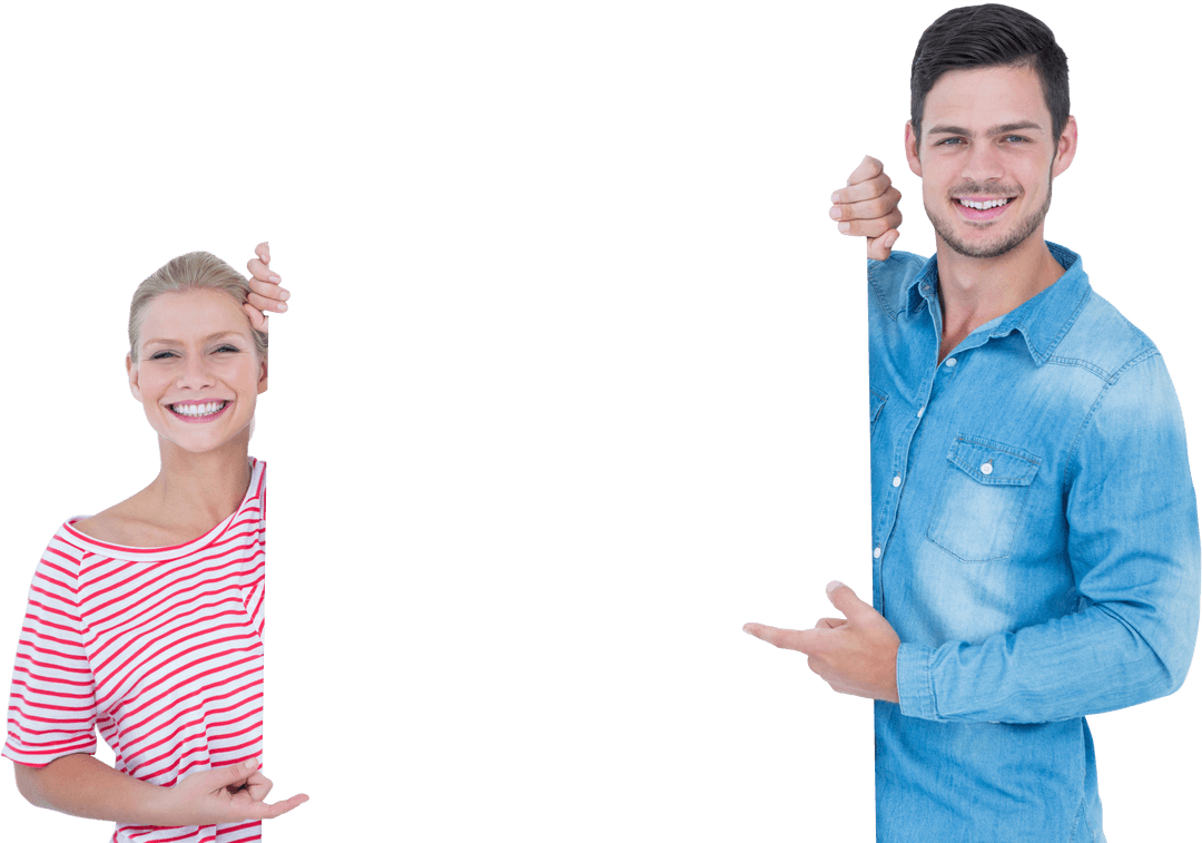 Smiling Couple Pointing on Transparent Background for Advertisement - Download Free Stock Images Pikwizard.com