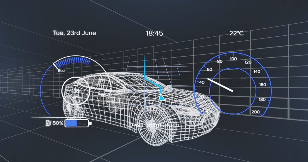 Futuristic Automotive Dashboard Interface with 3D Car Model