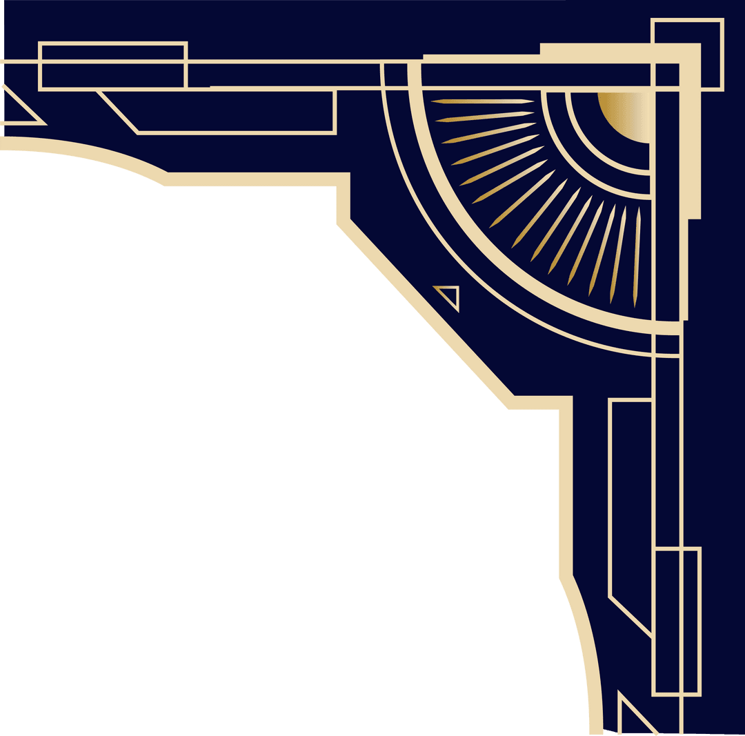 Art Deco Corner Frame on Transparent Background with Gold and Teal Design