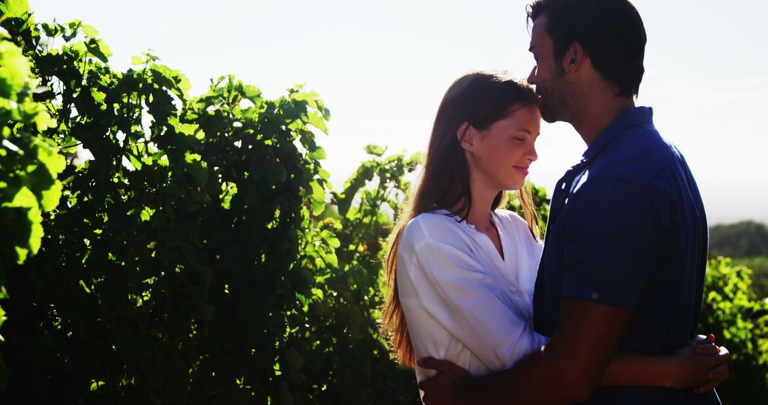 A Caucasian couple enjoys a romantic moment in a vineyard, with copy space - Free Images, Stock Photos and Pictures on Pikwizard.com