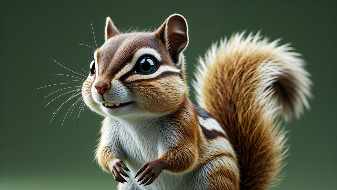 Realistic Chipmunk Illustration with Expressive Eyes on Green Background