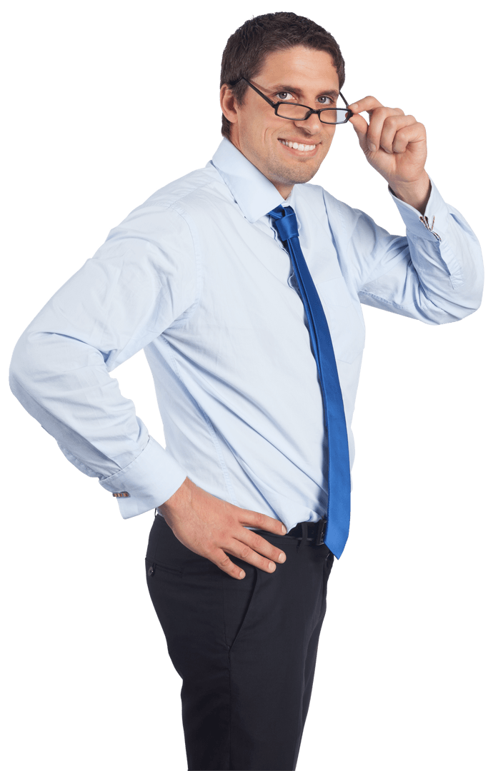 Businessman with Glasses Smiling on Transparent Background