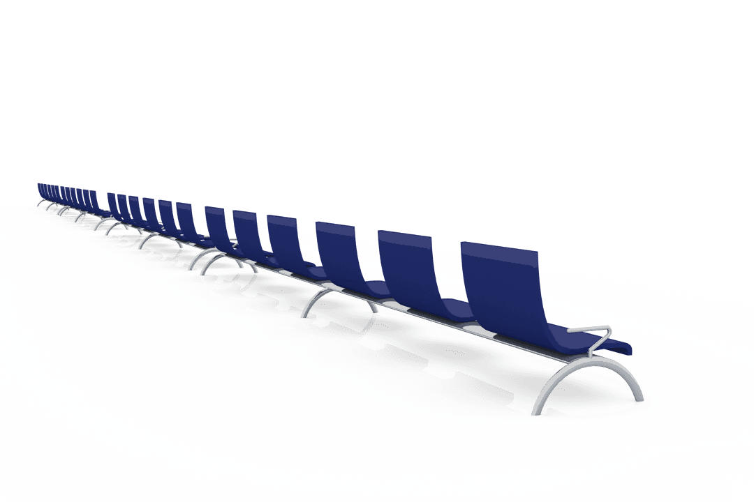 Digital Illustration of Blue Chairs Row on Transparent Background