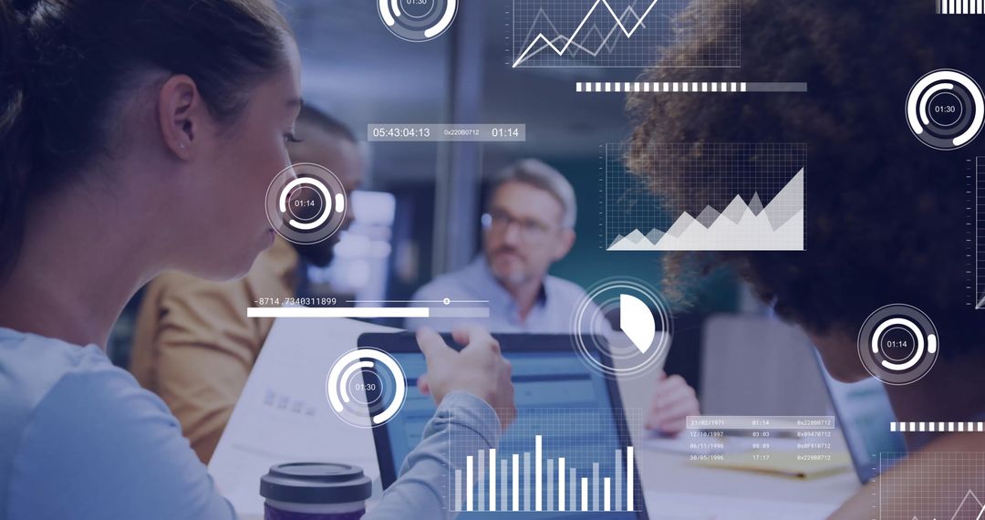 Business Team Analyzing Financial Data with Laptop Technology Interface