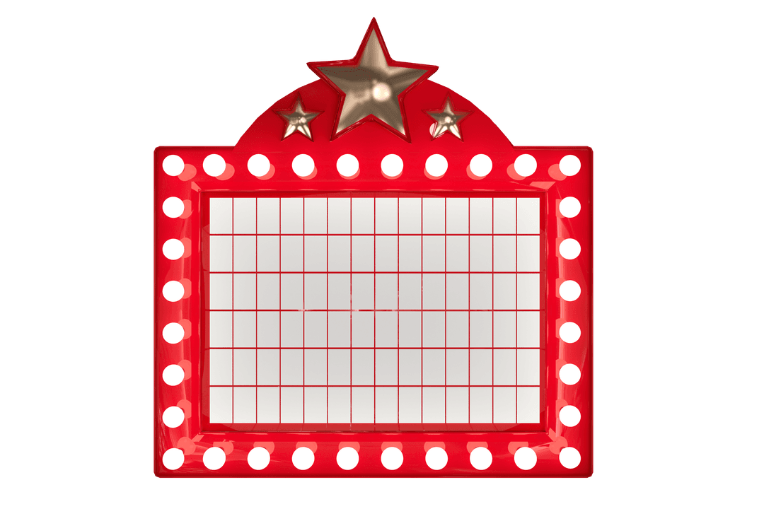 Blank Lightbulb Sign with Stars on Red Frame Transparent Background