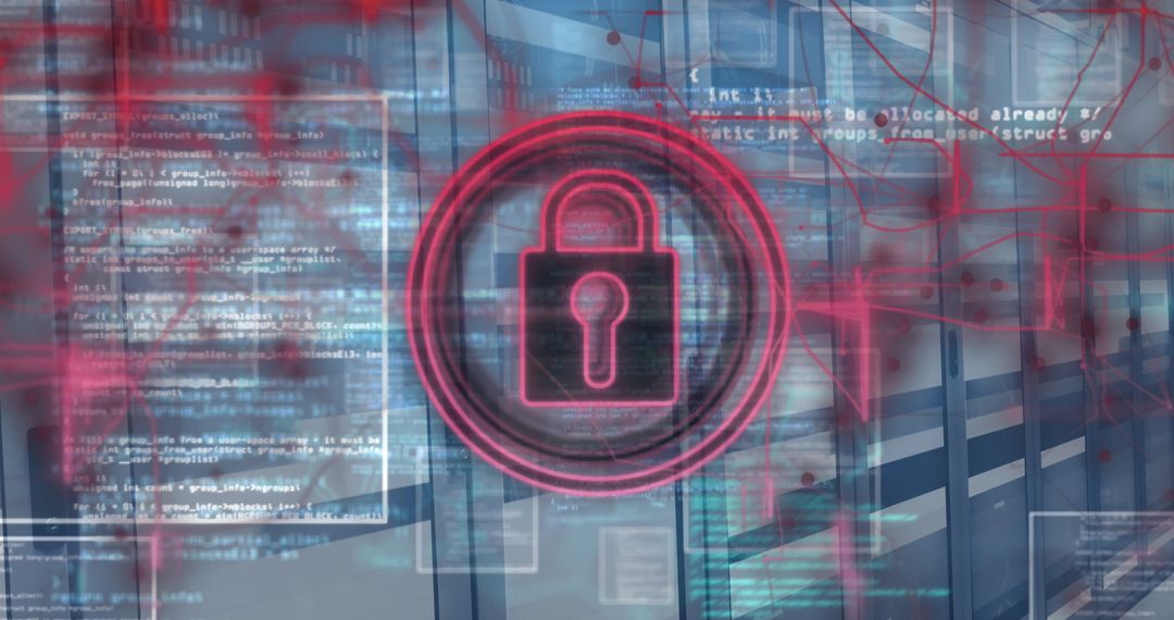 Digital Cybersecurity Lock Code Over Server Background