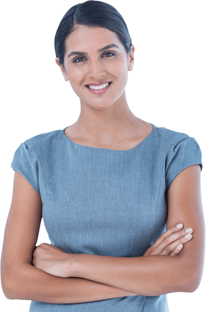 Smiling Businesswoman with Crossed Arms on Transparent Background