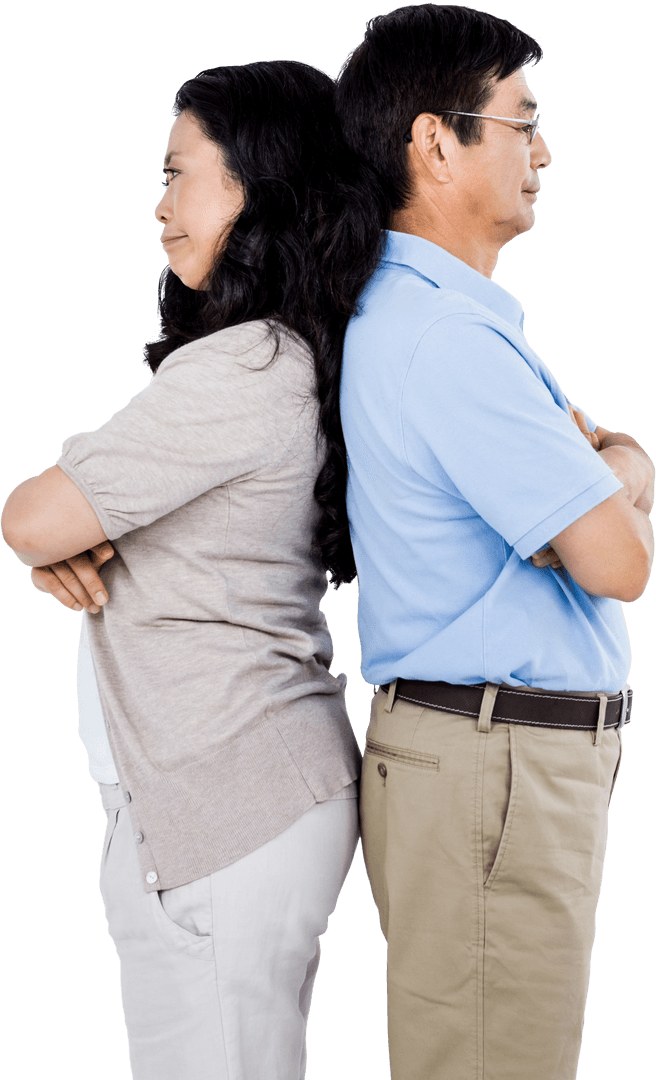 Transparent Back-to-Back Couple with Folded Arms