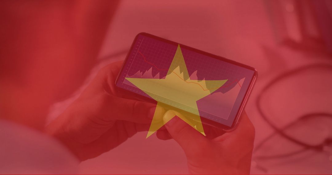 Vietnam Flag Overlay on Businessman Analyzing Smartphone Charts