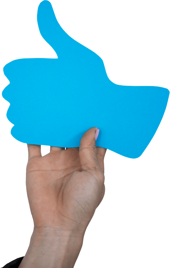 Smart Holding Blue Thumbs Up Sign on Transparent Background