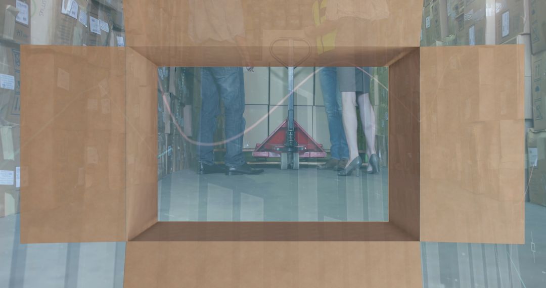 Warehouse Logistics with Data Overlay and Cardboard Boxes