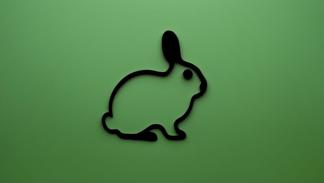 Minimalist black cottontail rabbit silhouette on green background