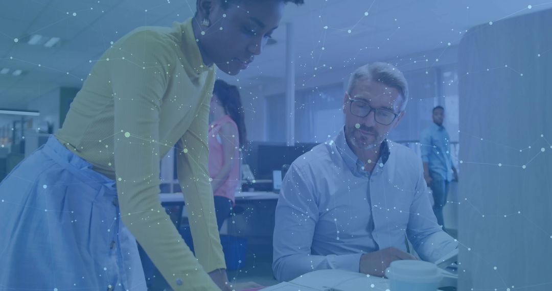 Collaborative Workspace: Diverse Professionals Engaging in Office Dialogue