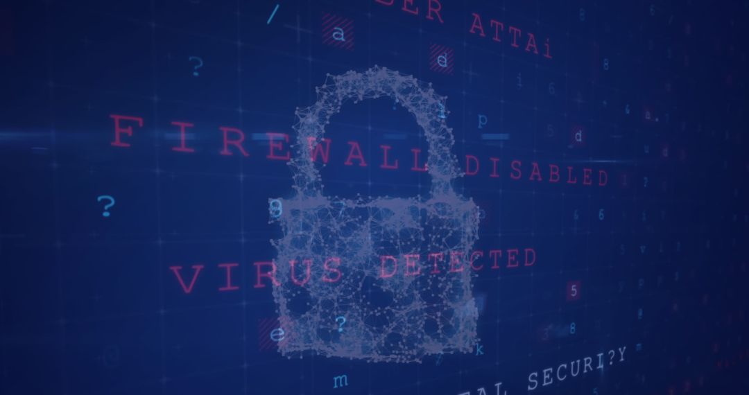 Digital Security Concept Padlock Warning Blue Background