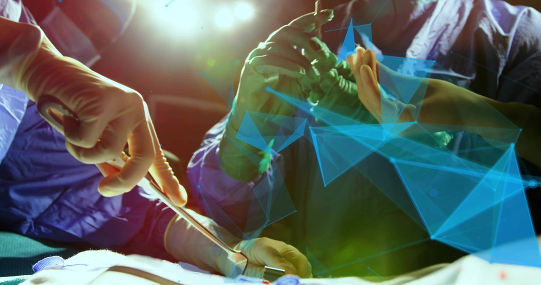Surgeons operating with scalpel and retractors under surgical lights, showcasing sterile precision