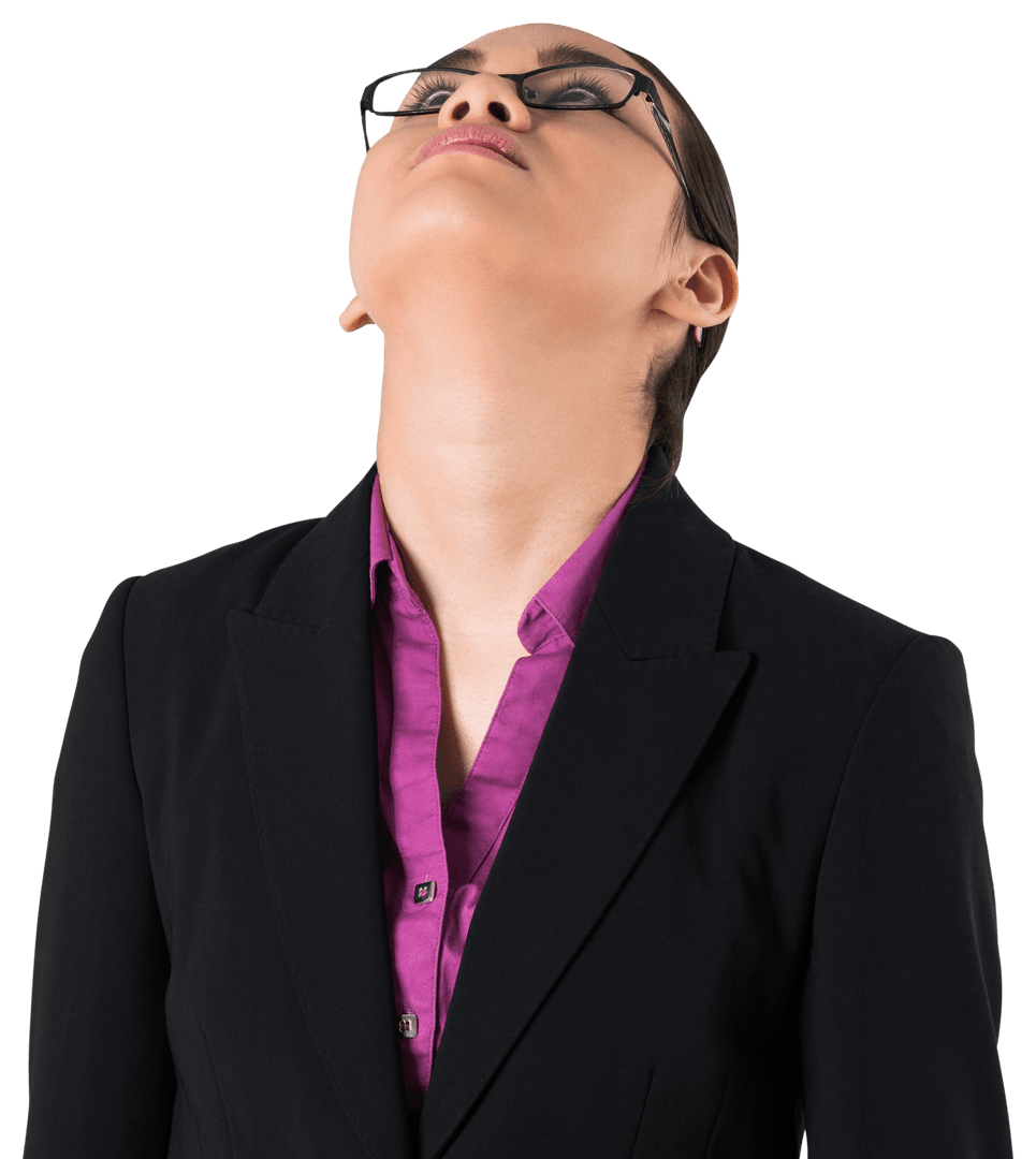 Caucasian Businesswoman Looking Up on Transparent Background