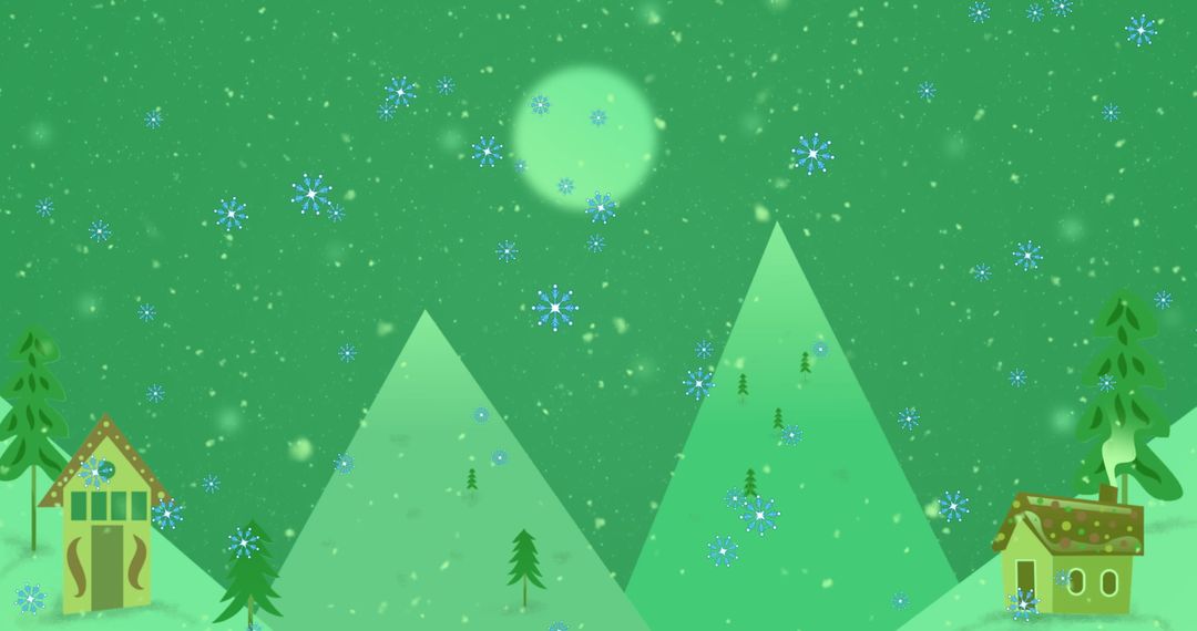 Winter Wonderland with Falling Snowflakes on Green Background