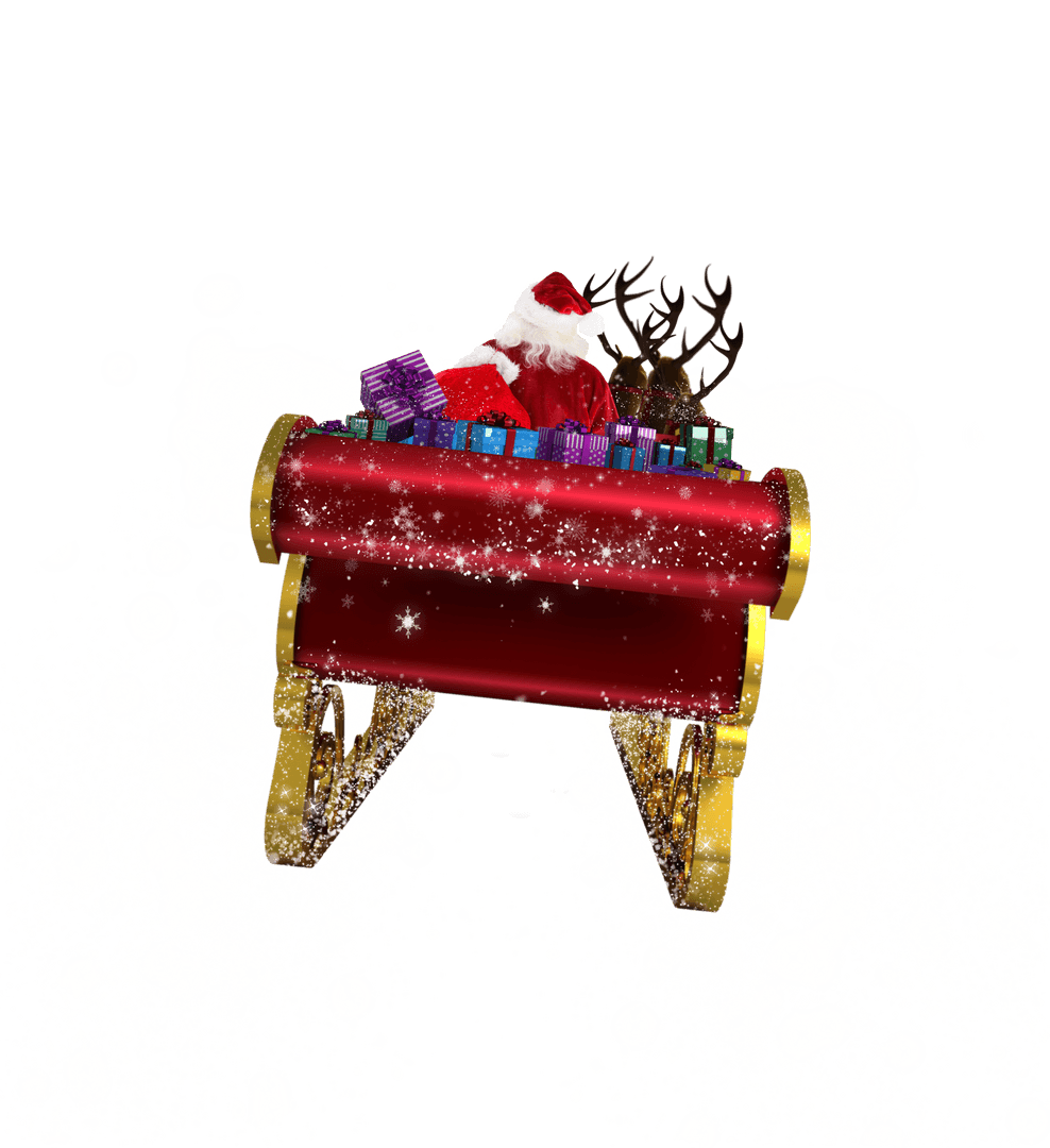 Santa Claus Sleigh with Reindeer on Transparent Background