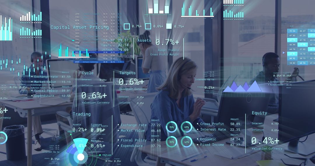 Diverse Business Team Analyzing Digital Financial Data in Modern Office