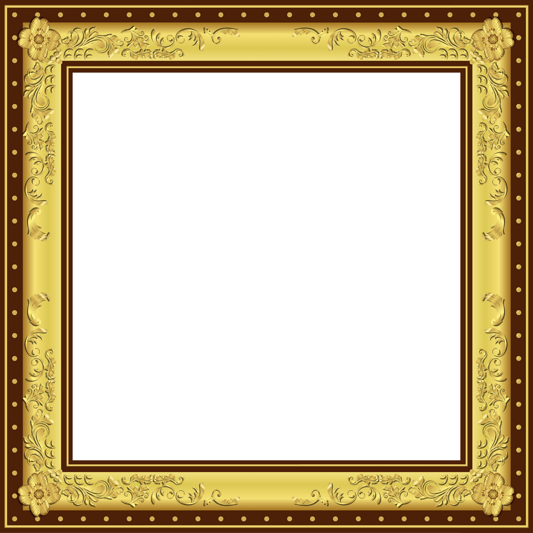Elegant Gold Frame with Floral Motifs on Transparent Background
