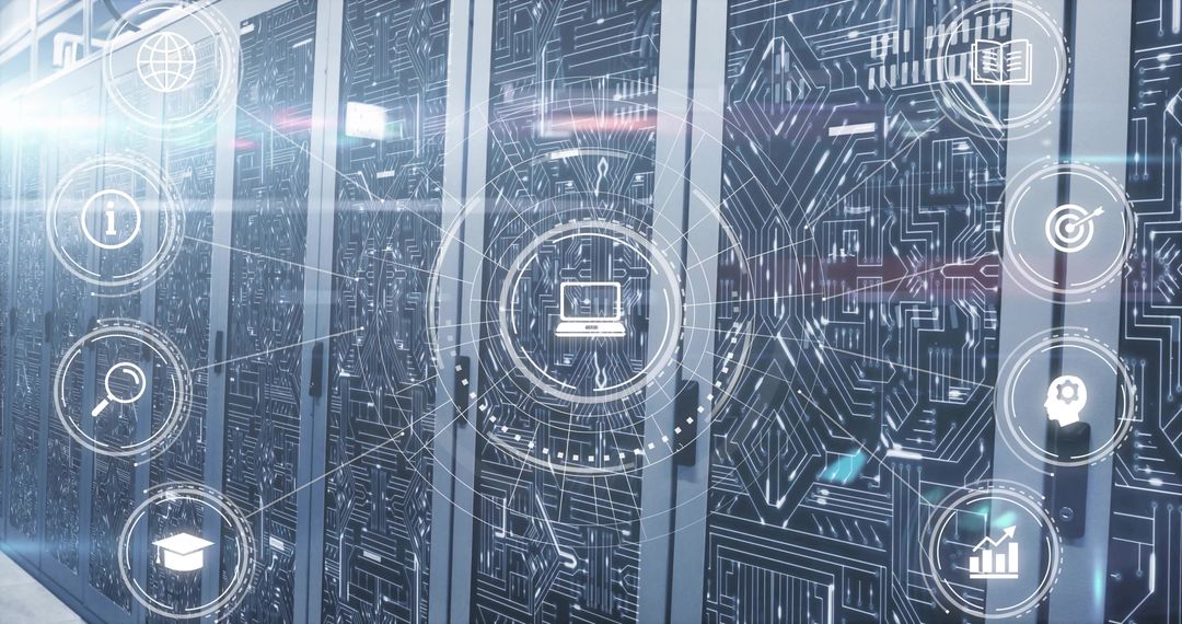 Futuristic Data Center with Holographic Interface and Circuitry