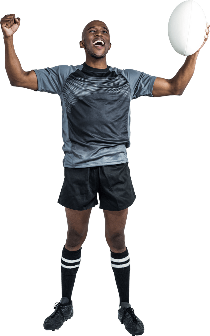 Joyful Rugby Player Celebrating Victory Transparent Background