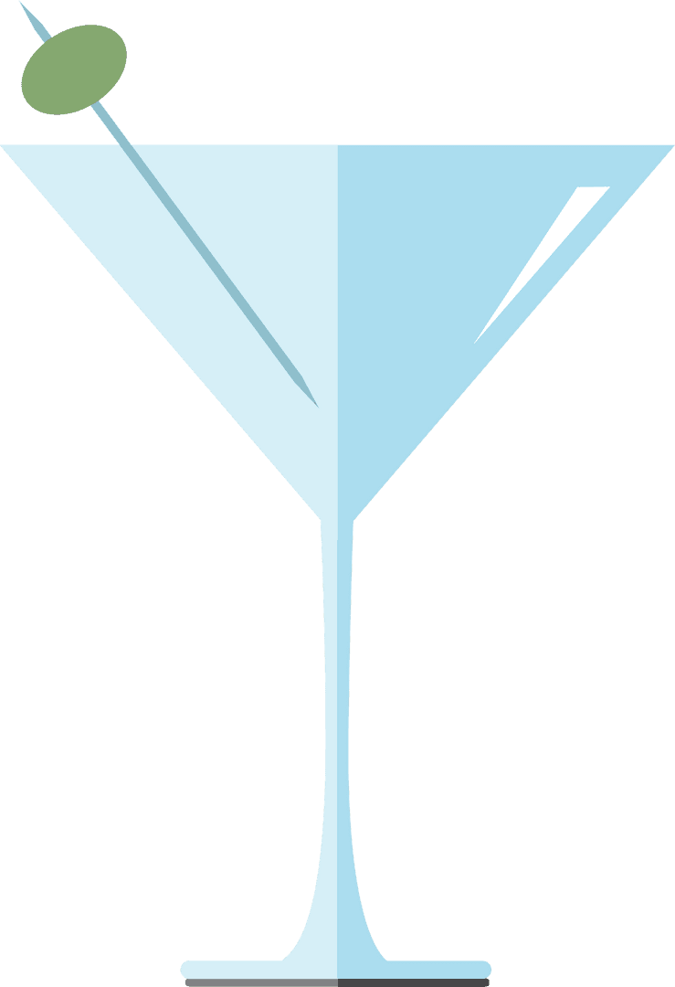 Minimalist Blue Cocktail Glass with Olive on Transparent Background