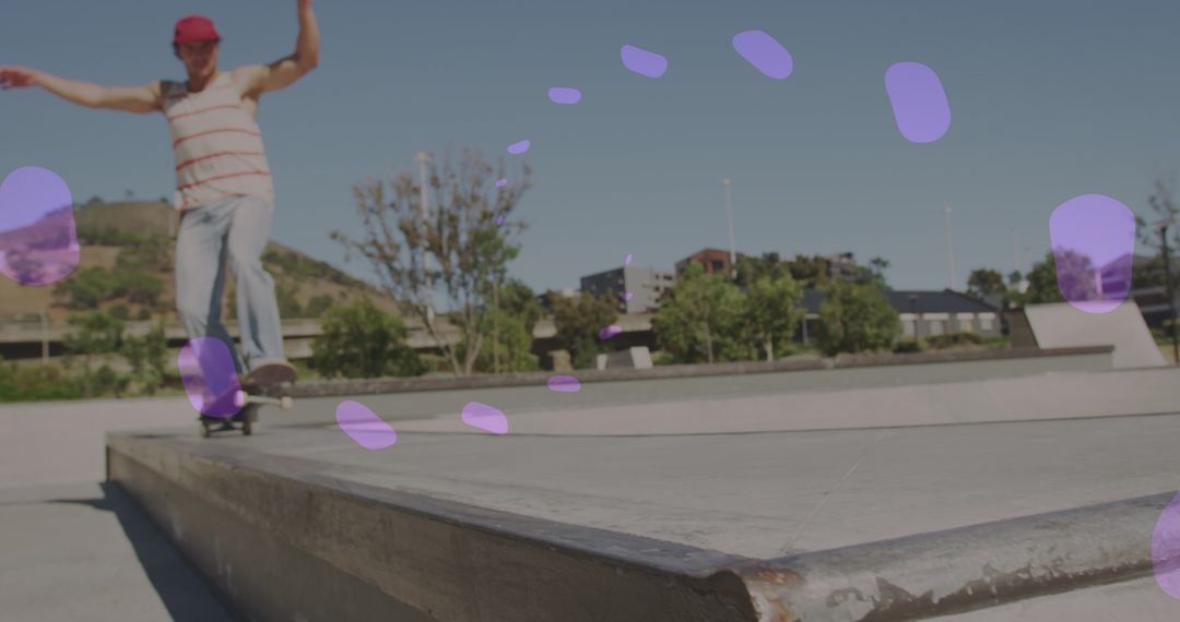 Man Skateboarding with Digital Graphics and LED Shapes