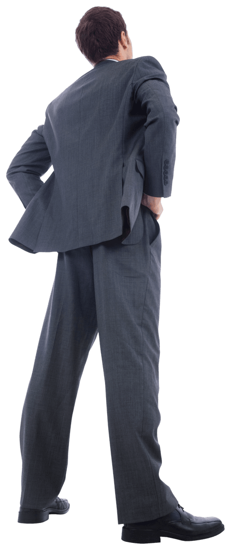 Transparent View Businessman Standing Confidently in Grey Suit