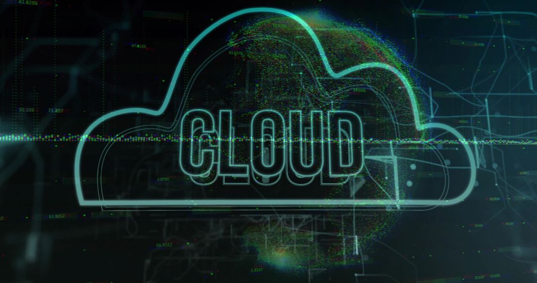 Futuristic Neon Cloud with Digital Data Streams