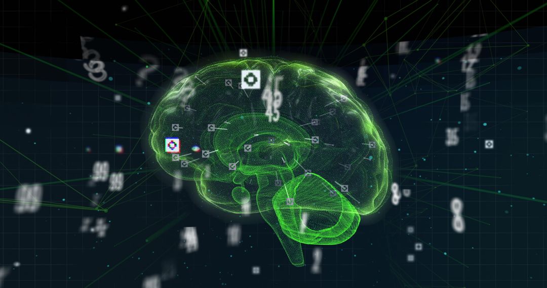 Futuristic Brain with Dynamic Numbers Concept