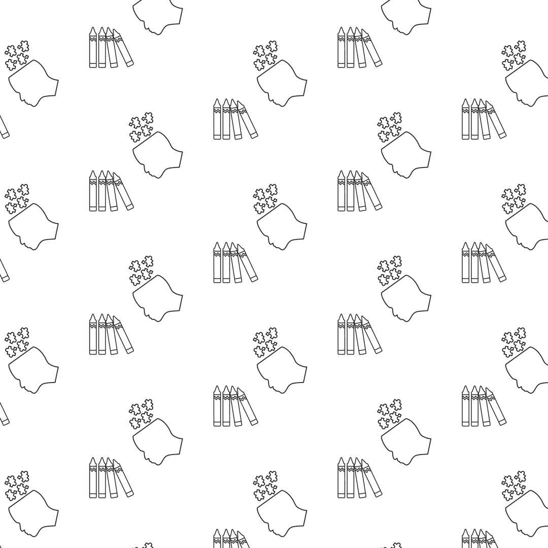 Transparent Pattern with Puzzle and Crayon Icons on Heads