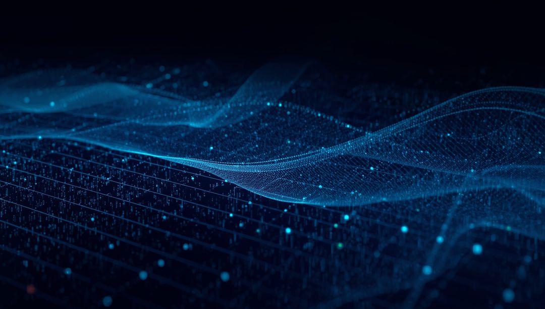 Futuristic Blue Digital Wave over Dark Gridded Interface
