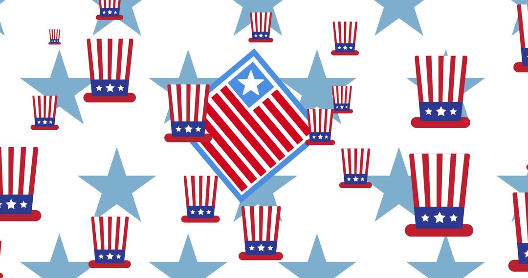 Abstract Patriotic American Pattern with Flag Hats and Stars