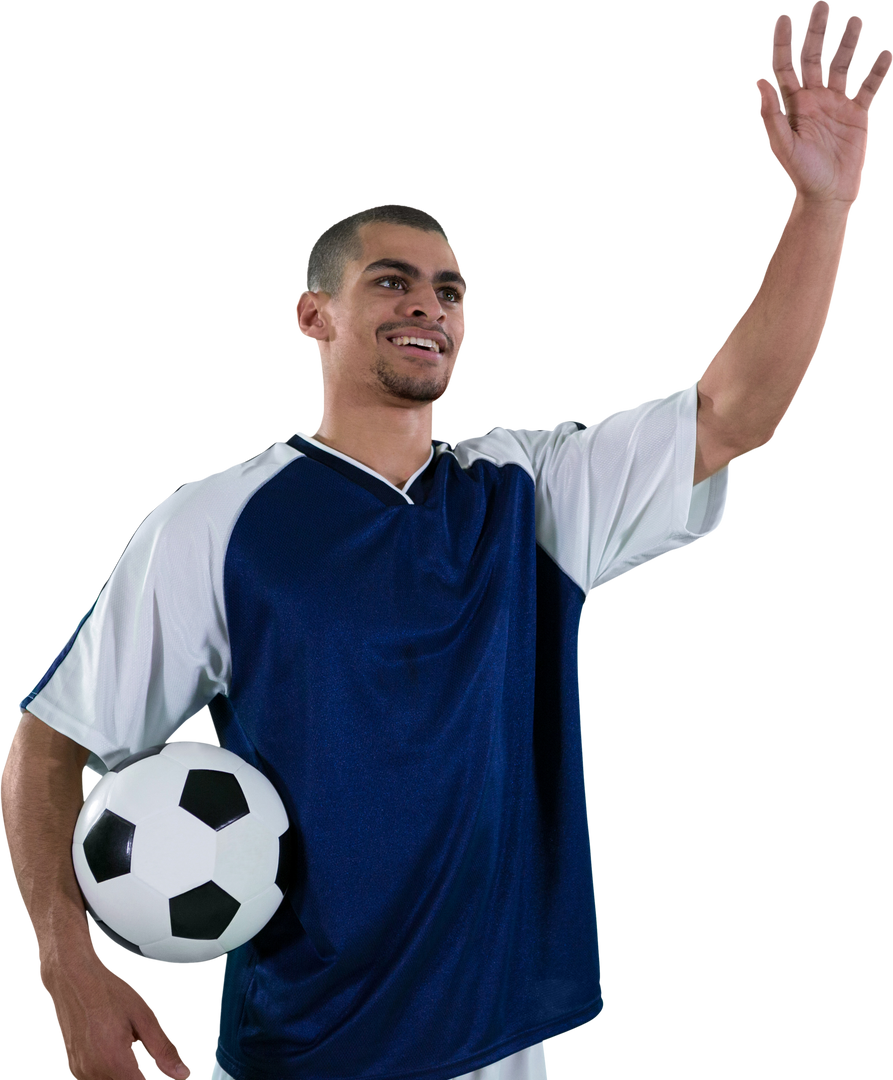 Smiling Football Player Waving with Soccer Ball Transparent Background - Download Free Stock Images Pikwizard.com