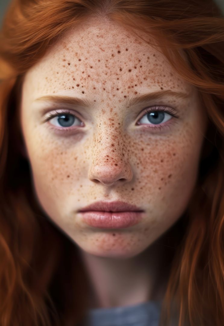 Portrait of red haired girl with blue eyes and freckles, created using generative ai technology - Free Images, Stock Photos and Pictures on Pikwizard.com