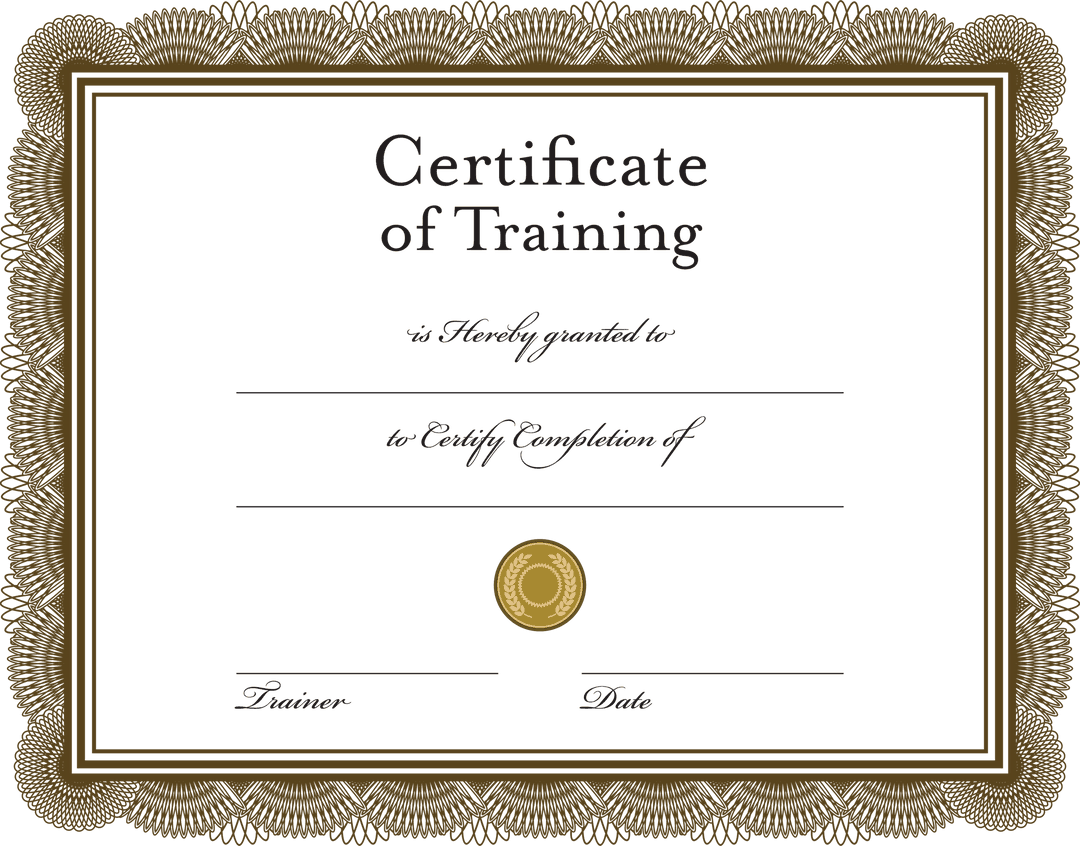 Certificate of Training with Seal on Transparent Background