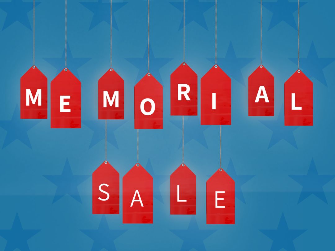 Memorial Day Sale Red Tags with Blue Star Backdrop - Download Free Stock Templates Pikwizard.com